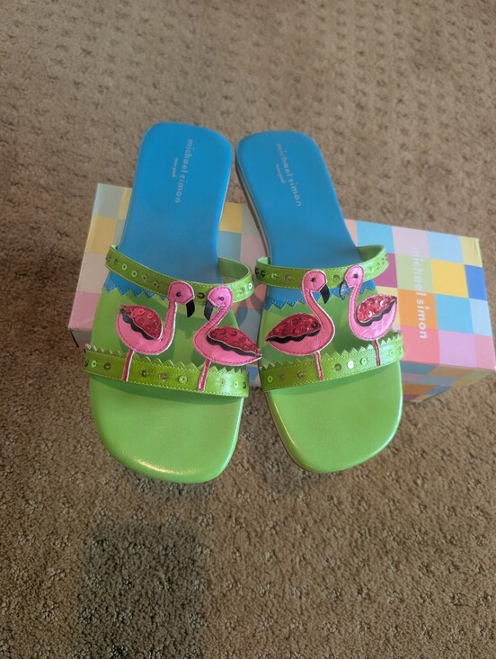 Michael Simon Shoes - Michael Simon Size 8 Flamingo Sandals Green Pink Blue